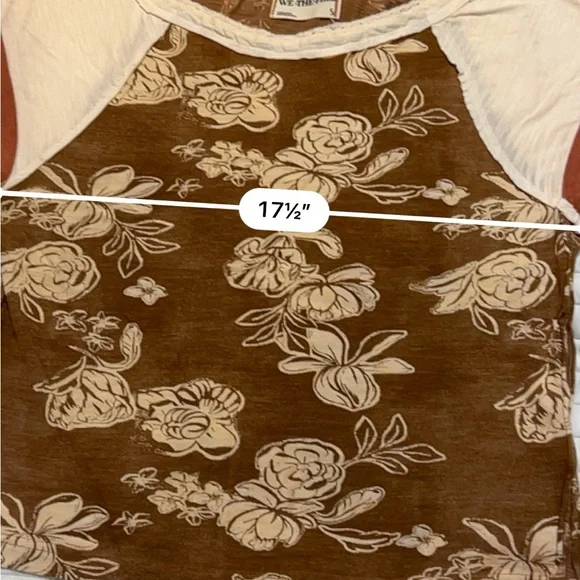 We The Free Brown and Cream Floral Short Sleeve Top S - Picture 7 of 9